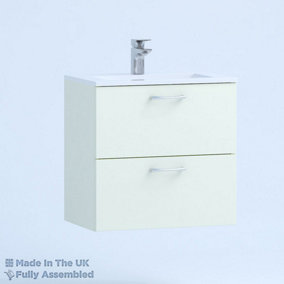 600mm Minimalist 2 Drawer Wall Hung Bathroom Vanity Basin Unit (Fully Assembled) - Vivo Gloss Ivory