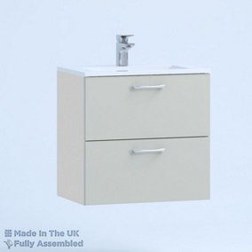 600mm Minimalist 2 Drawer Wall Hung Bathroom Vanity Basin Unit (Fully Assembled) - Vivo Matt Light Grey