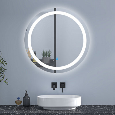 600mm Round Bathroom Mirror with LED Lights and Demister Pad IP44 Rated ...