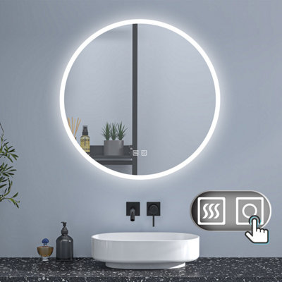600mm Round Illuminated Bathroom Mirror with Demister Pad 3 Colors ...