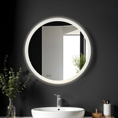 600mm Round LED Illuminated Bathroom Mirror - Cool White with Touch ...