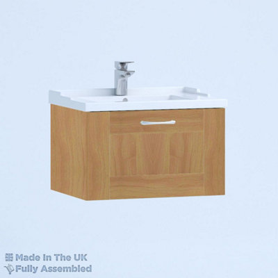 600mm Traditional 1 Drawer Wall Hung Bathroom Vanity Basin Unit (Fully Assembled) - Cambridge Solid Wood Natural Oak Price Comparisons | Compare The Build