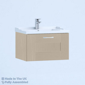 600mm Traditional 1 Drawer Wall Hung Bathroom Vanity Basin Unit (Fully Assembled) - Cartmel Woodgrain Cashmere