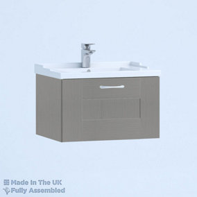 600mm Traditional 1 Drawer Wall Hung Bathroom Vanity Basin Unit (Fully Assembled) - Cartmel Woodgrain Dust Grey
