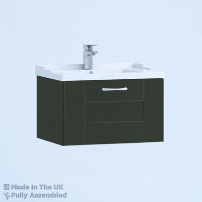 600mm Traditional 1 Drawer Wall Hung Bathroom Vanity Basin Unit (Fully Assembled) - Cartmel Woodgrain Fir Green