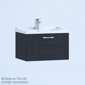 600mm Traditional 1 Drawer Wall Hung Bathroom Vanity Basin Unit (Fully Assembled) - Cartmel Woodgrain Indigo
