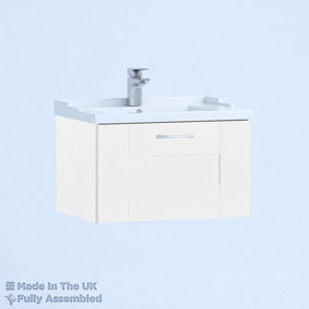 600mm Traditional 1 Drawer Wall Hung Bathroom Vanity Basin Unit (Fully Assembled) - Cartmel Woodgrain White