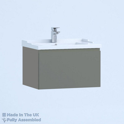 600mm Traditional 1 Drawer Wall Hung Bathroom Vanity Basin Unit (Fully Assembled) - Lucente Gloss Dust Grey