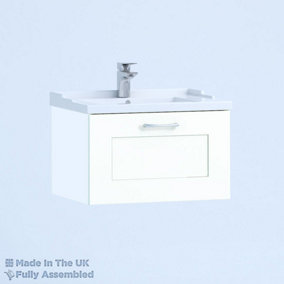 600mm Traditional 1 Drawer Wall Hung Bathroom Vanity Basin Unit (Fully Assembled) - Oxford Matt White