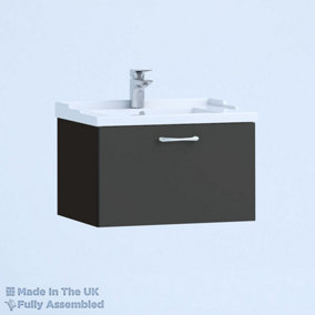 600mm Traditional 1 Drawer Wall Hung Bathroom Vanity Basin Unit (Fully Assembled) - Vivo Gloss Anthracite
