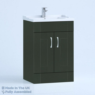 600mm Traditional 2 Door Floor Standing Bathroom Vanity Basin Unit (Fully Assembled) - Cambridge Solid Wood Fir Green Price Comparisons | Compare The Build
