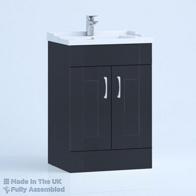 600mm Traditional 2 Door Floor Standing Bathroom Vanity Basin Unit (Fully Assembled) - Cambridge Solid Wood Indigo