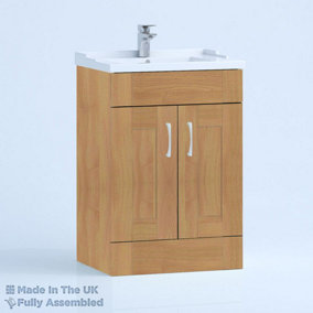 600mm Traditional 2 Door Floor Standing Bathroom Vanity Basin Unit (Fully Assembled) - Cambridge Solid Wood Natural Oak