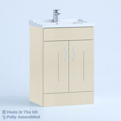 600mm Traditional 2 Door Floor Standing Bathroom Vanity Basin Unit (Fully Assembled) - Cartmel Woodgrain Mussel