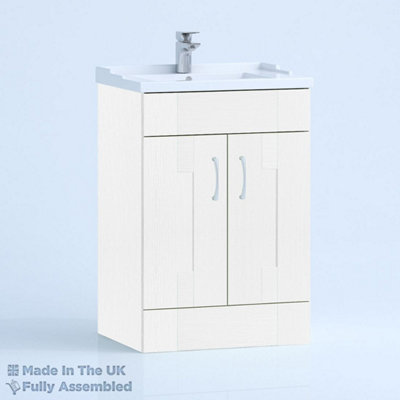 600mm Traditional 2 Door Floor Standing Bathroom Vanity Basin Unit (Fully Assembled) - Cartmel Woodgrain White Price Comparisons | Compare The Build