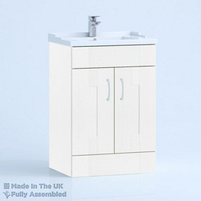 600mm Traditional 2 Door Floor Standing Bathroom Vanity Basin Unit (Fully Assembled) - Cartmel Woodgrain White