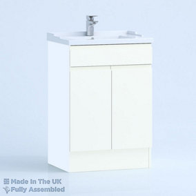 600mm Traditional 2 Door Floor Standing Bathroom Vanity Basin Unit (Fully Assembled) - Lucente Gloss White