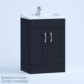 600mm Traditional 2 Door Floor Standing Bathroom Vanity Basin Unit (Fully Assembled) - Oxford Matt Indigo