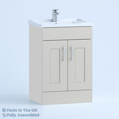 600mm Traditional 2 Door Floor Standing Bathroom Vanity Basin Unit (Fully Assembled) - Oxford Matt Light Grey