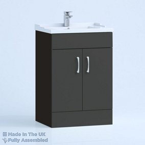 600mm Traditional 2 Door Floor Standing Bathroom Vanity Basin Unit (Fully Assembled) - Vivo Gloss Anthracite