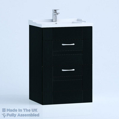 600mm Traditional 2 Drawer Floor Standing Bathroom Vanity Basin Unit (Fully Assembled) - Cartmel Woodgrain Anthracite Price Comparisons | Compare The Build