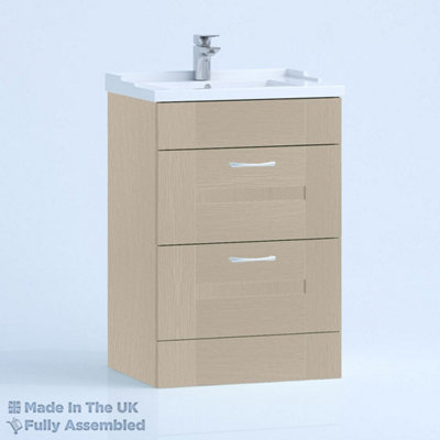 600mm Traditional 2 Drawer Floor Standing Bathroom Vanity Basin Unit (Fully Assembled) - Cartmel Woodgrain Cashmere Price Comparisons | Compare The Build