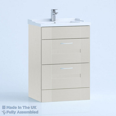 600mm Traditional 2 Drawer Floor Standing Bathroom Vanity Basin Unit (Fully Assembled) - Cartmel Woodgrain Light Grey Price Comparisons | Compare The Build