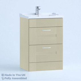 600mm Traditional 2 Drawer Floor Standing Bathroom Vanity Basin Unit (Fully Assembled) - Cartmel Woodgrain Sage Green