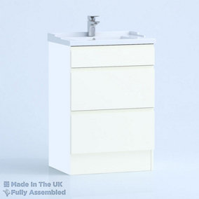 600mm Traditional 2 Drawer Floor Standing Bathroom Vanity Basin Unit (Fully Assembled) - Lucente Gloss White