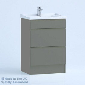 600mm Traditional 2 Drawer Floor Standing Bathroom Vanity Basin Unit (Fully Assembled) - Lucente Matt Dust Grey