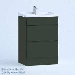 600mm Traditional 2 Drawer Floor Standing Bathroom Vanity Basin Unit (Fully Assembled) - Lucente Matt Fir Green