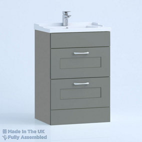 600mm Traditional 2 Drawer Floor Standing Bathroom Vanity Basin Unit (Fully Assembled) - Oxford Matt Dust Grey