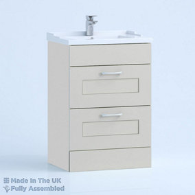 600mm Traditional 2 Drawer Floor Standing Bathroom Vanity Basin Unit (Fully Assembled) - Oxford Matt Light Grey