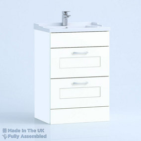 600mm Traditional 2 Drawer Floor Standing Bathroom Vanity Basin Unit (Fully Assembled) - Oxford Matt White