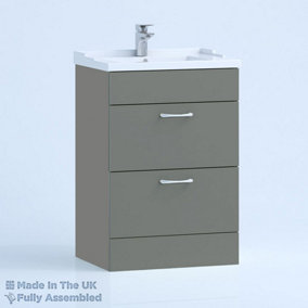 600mm Traditional 2 Drawer Floor Standing Bathroom Vanity Basin Unit (Fully Assembled) - Vivo Gloss Dust Grey