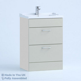 600mm Traditional 2 Drawer Floor Standing Bathroom Vanity Basin Unit (Fully Assembled) - Vivo Gloss Light Grey