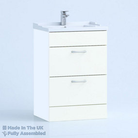 600mm Traditional 2 Drawer Floor Standing Bathroom Vanity Basin Unit (Fully Assembled) - Vivo Gloss White