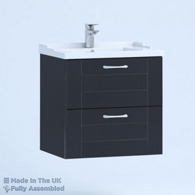 600mm Traditional 2 Drawer Wall Hung Bathroom Vanity Basin Unit (Fully Assembled) - Cambridge Solid Wood Indigo
