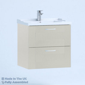 600mm Traditional 2 Drawer Wall Hung Bathroom Vanity Basin Unit (Fully Assembled) - Cambridge Solid Wood Light Grey