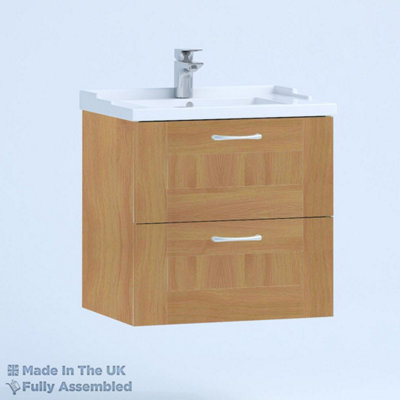 600mm Traditional 2 Drawer Wall Hung Bathroom Vanity Basin Unit (Fully Assembled) - Cambridge Solid Wood Natural Oak Price Comparisons | Compare The Build