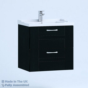 600mm Traditional 2 Drawer Wall Hung Bathroom Vanity Basin Unit (Fully Assembled) - Cartmel Woodgrain Anthracite