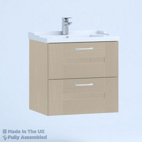 600mm Traditional 2 Drawer Wall Hung Bathroom Vanity Basin Unit (Fully Assembled) - Cartmel Woodgrain Cashmere