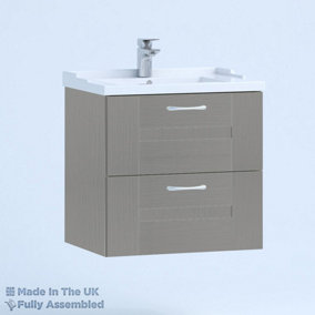 600mm Traditional 2 Drawer Wall Hung Bathroom Vanity Basin Unit (Fully Assembled) - Cartmel Woodgrain Dust Grey
