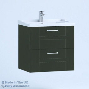 600mm Traditional 2 Drawer Wall Hung Bathroom Vanity Basin Unit (Fully Assembled) - Cartmel Woodgrain Fir Green
