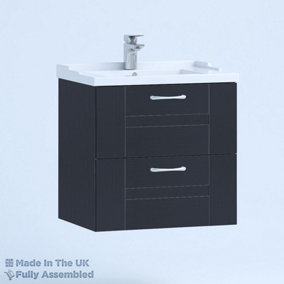 600mm Traditional 2 Drawer Wall Hung Bathroom Vanity Basin Unit (Fully Assembled) - Cartmel Woodgrain Indigo