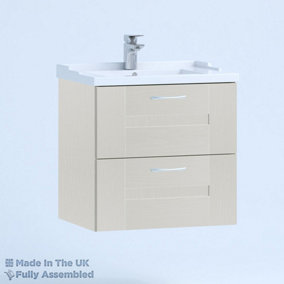 600mm Traditional 2 Drawer Wall Hung Bathroom Vanity Basin Unit (Fully Assembled) - Cartmel Woodgrain Light Grey