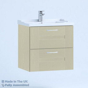 600mm Traditional 2 Drawer Wall Hung Bathroom Vanity Basin Unit (Fully Assembled) - Cartmel Woodgrain Sage Green