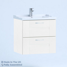 600mm Traditional 2 Drawer Wall Hung Bathroom Vanity Basin Unit (Fully Assembled) - Cartmel Woodgrain White