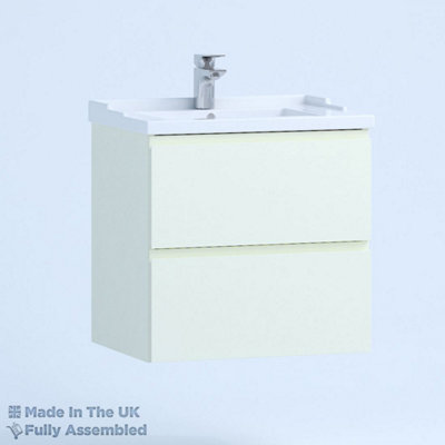 600mm Traditional 2 Drawer Wall Hung Bathroom Vanity Basin Unit (Fully Assembled) - Lucente Gloss Cream