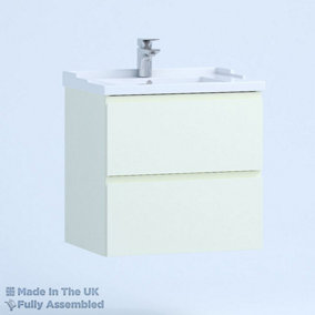 600mm Traditional 2 Drawer Wall Hung Bathroom Vanity Basin Unit (Fully Assembled) - Lucente Gloss Cream
